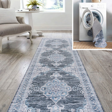 Wincer Chenille Cottage Medallion Machine-washable Area Rug